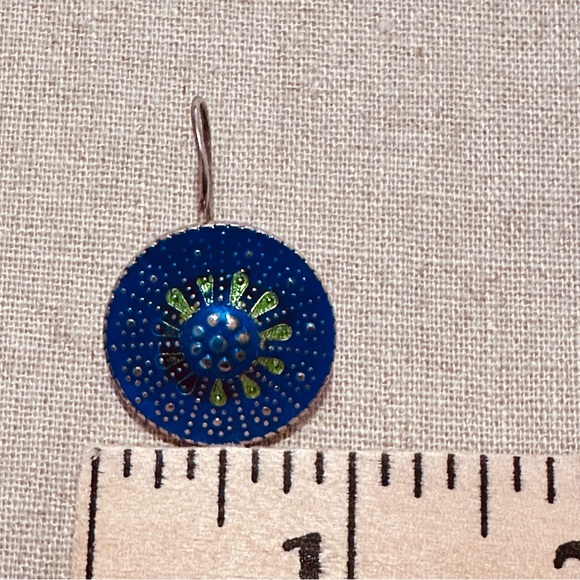 Vintage | Earrings | Turkish Silver Enamel in Blue & Green Earrings - Picture 8 of 9